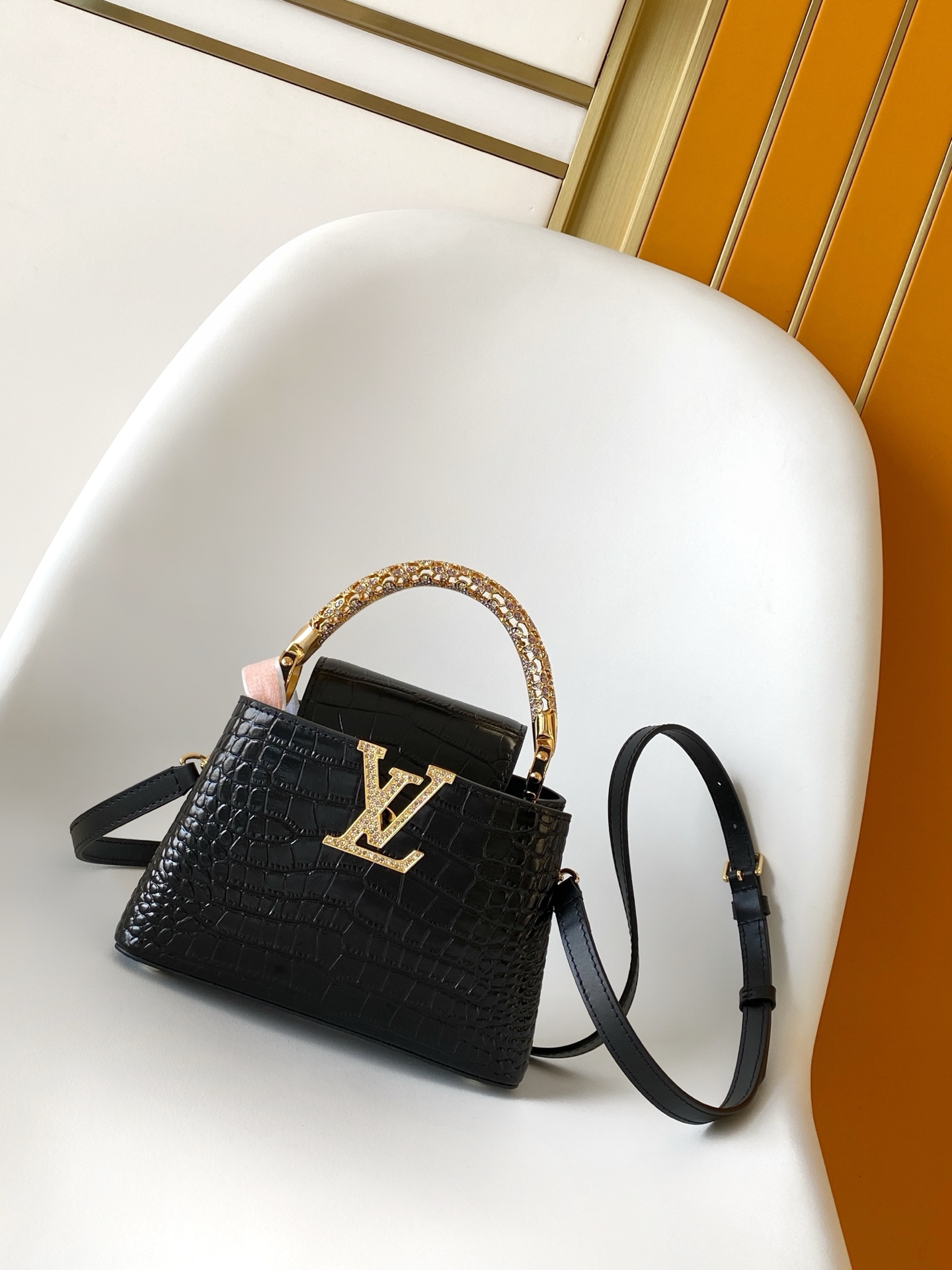 Louis Vuitton LV Capucines BB Handbag Premium Canvas Model M23949 Crossbody Strap Elegant Look Luxury Designer